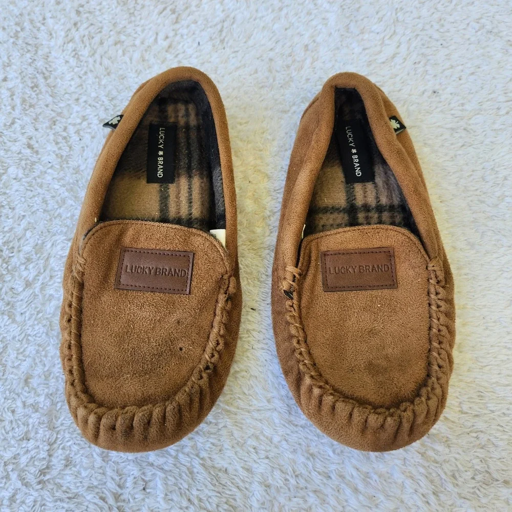 Lucky Brand Kids Brown Plaid Lined Moccasin‎ Slippers Size 2/3